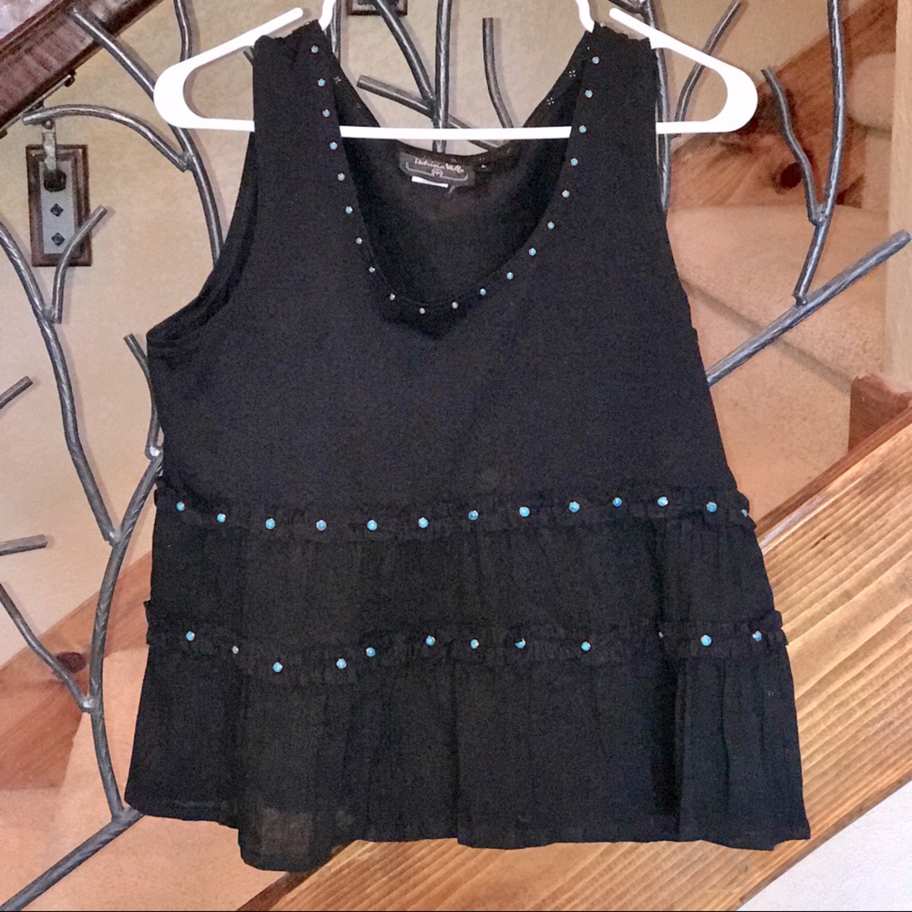 Patricia Wolf Turquoise Studded Ruffle Tank Top L